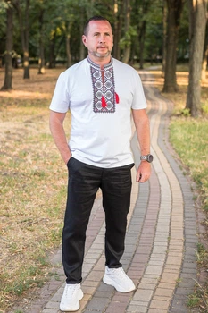 Мужская футболка-вышиванка Kosar, 100% хлопок,XXXL,Белый с красным