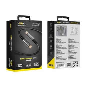 Кабель USB YOKI PO73 POWER PRO Series Type-C to Type-C 100W (20V/5A) 2m для быстрой зарядки и передачи данных USB 3.2 до 20Gbps Black