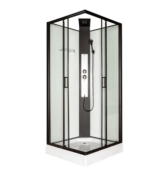 Душовий бокс INSANA Ester 90 (XW9811-90) 90×90×215 см, квадратний, з мілким піддоном 15 см, чорний профіль, тропічний душ