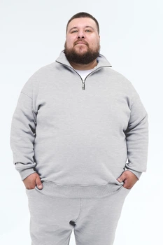 Світшот на блискавці чоловічий Plus Size Grey 8XL