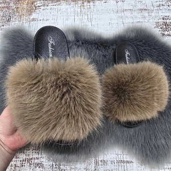 Шлепанцы женские меховые коричневые Fashion 36р (22,5 см) 2764_3