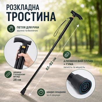 Раскладная трость для ходьбы FoldingPole, черная