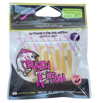 Приманка Crazy Fish Nano minnow 1.6" 6-40-9-6 смак кальмар уп. (8шт),6-40-9-6
