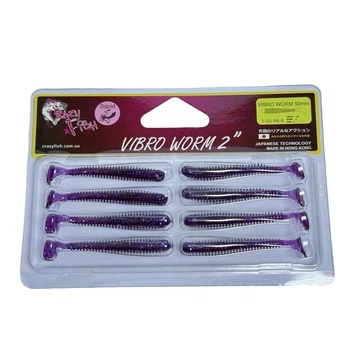 Приманка Crazy Fish Vibro worm 2" 3-50-98-6 вкус кальмар уп. (8шт),3-50-98-6