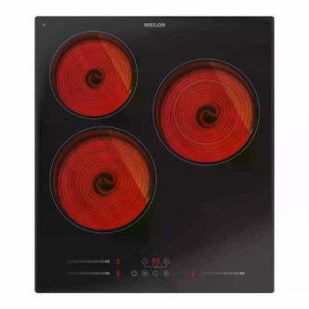 Варочная поверхность Weilor WHC 445 BLACK, черная электрическая стеклокерамическая компактная рабочая поверхность на 3 конфорки Hi