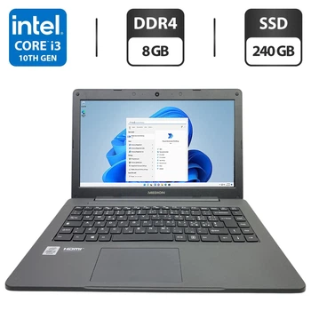 Ноутбук Б-класс Medion Akoya E11409 / 14" (1366x768) TN / Intel Core i3-1005G1 (2 (4) ядра по 1.2 - 3.4 GHz) / 8 GB DDR4 / 240 GB SSD / Intel UHD Graphics / WebCam / Коробка б/у