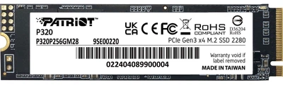 Накопичувач SSD Patriot 256GB P320 M.2 2280 PCIe 3.0 x4 NVMe TLC (P320P256GM28) 282331