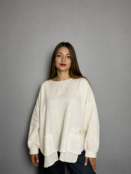 Жіноча блуза лляна оверсайз з накладними кишенями KAPTSOVA MKKS9025-3 - Oversize 42/52, Молочний