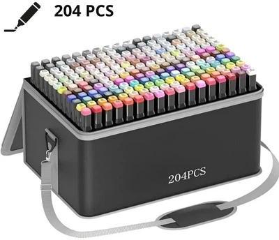 Набір маркерів Touch 204 кольори двосторонні спиртові маркери brush chisel для скетчингу малювання ілюстрацій коміксів професійні маркери в чохлі набір для художників дизайн творчість