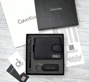 Чоловічий Набір Calvin Klein Гаманець + Ручка + Брелок - (221996)