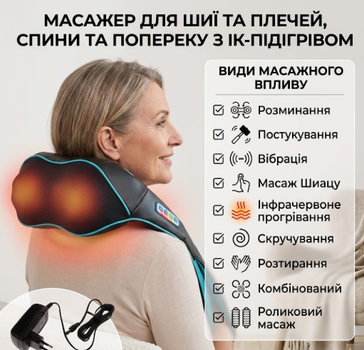 Массажер для шеи с ІК-подогревом Электрический массажер для спины Роликовый массажер для спины, шеи и плеч
