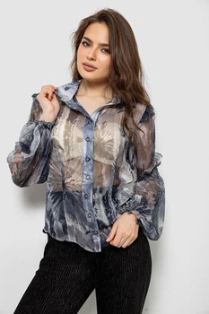 Блуза женская с принтом шифоновая, цвет серый, S, 230R1503