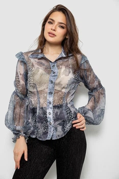 Блуза женская с принтом шифоновая, цвет серый, M, 230R1503-1