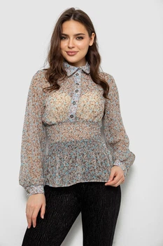 Блуза женская с принтом шифоновая, цвет бежево-голубой, M, 230R1502