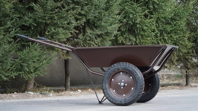Тачка садово-строительная двухколёсная GardenJoys Коричневая с корытом 1мм 390кг