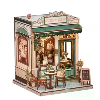 Игрушечный конструктор-румбокс DIY Booknook Солнечная Кофейня (Sunny Cafe) с LED-подсветкой
