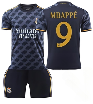 Футбольна форма дитяча Mbappé (Мбаппе) 9 Real Madrid (Реал Мадрид), сезон 24/25, 20 розмір, ріст 115-120 см, чорна з помаранчевим
