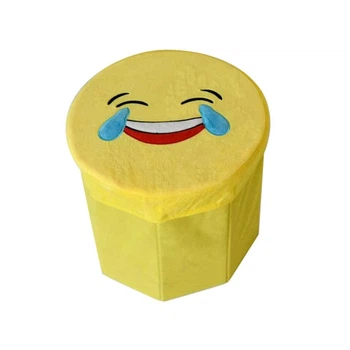 Тумба-пуф дитяча Stenson Smile R33431 жовта м’яка з кришкою 30x30x28 см принт емодзі сміх до сліз (R33431)