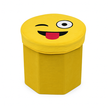 Тумба-пуф дитяча Stenson Smile R33431 жовта м’яка з кришкою 30x30x28 см принт смайлик що підморгує (R33431)
