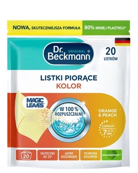 Салфетки для стирки Dr. Beckmann Magic Leaves Colour Protect для цветных вещей с ароматом апельсина и персика, 20 шт