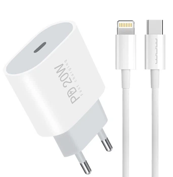 Мережевий зарядний пристрій з кабелем WUW-T79L PD 20W USB C charger with type c to lightning cable (6972573336234)