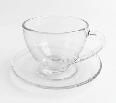 Чайная пара из стекла (чашка и блюдце), прозрачная 230 мл
