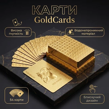 Пластиковые карты для покера GoldCards, 54 (52+2) карты, золотистая рубашка, золотистые цифры