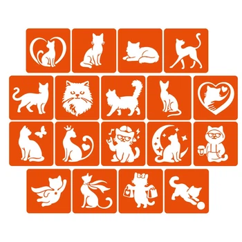 Набор трафаретов для био-тату "Коты" от Fresh Tattoo, 18 простых трафаретов 5*5 см (cats-5x5-18)