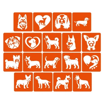 Набор трафаретов для био-тату "Собаки" от Fresh Tattoo, 18 простых трафаретов 5*5 см (dogs-5x5-18)