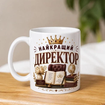 Біла керамічна чашка з дизайном "Найкращий директор"