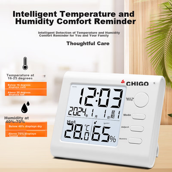Термометр-гигрометр CHIGO ZG-8012 с часами, магнитный, аккумуляторный