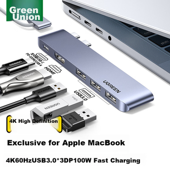 Док-станция расширения UGREEN Type-C, совместимая с USB для подключения нескольких экранов, для ноутбуков Apple MacBook Pro/Air, адаптер M3/4 Thunderbolt 4/5 в HDMI, компьютерный конвертер