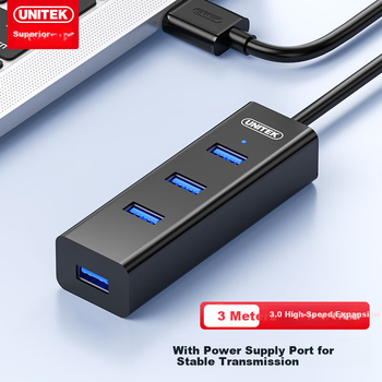 USB-концентратор UNITEK, удлинительный кабель 3 метра, док-станция расширения One-to-3.0 High-Speed, концентратор с портом питания, адаптер-конвертер для ноутбука и настольного компьютера Y-3089LBK