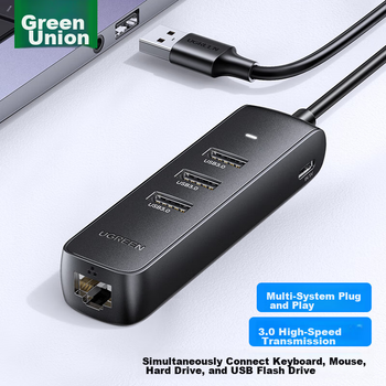 USB 3.0-хаб UGREEN, Ethernet-адаптер для ноутбука, конвертер дротової мережевої карти, розширювальна док-станція, сумісна з комп'ютерами Apple та Huawei, концентратор-хаб, адаптер RJ45