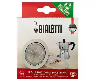 Набір для гейзерних кавоварок Bialetti 3 ущільнювачі + сито (3/4ч) 990800033