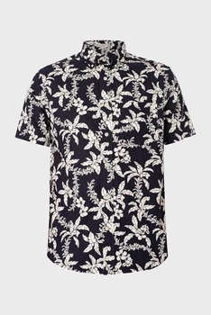 Чоловіча темно-синя лляна сорочка з візерунком REG COTTON LINEN PALM SS Gant S 3240075