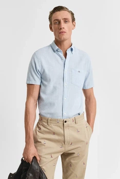 Чоловіча блакитна лляна сорочка REG COTTON LINEN SS SHIRT Gant S 3250083