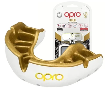 Капа OPRO термопластик взрослая 11+ белая золотая