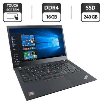 Ноутбук Lenovo ThinkPad T495s / 14" (1920x1080) IPS Touch / AMD Ryzen 5 Pro 3500U (4 (8) ядра по 2.1 - 3.7 GHz) / 16 GB DDR4 / 240 GB SSD / AMD Radeon RX Vega 8 Graphics / WebCam б/у