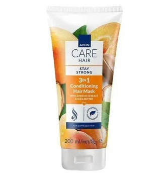 Маска для волосся 3-в-1 Avon Care Hair Stay Strong 3-in-1 Conditioning Hair Mask With Apricot Extract & Shea Butter Абсолютна сила з екстрактом абрикоса та маслом Ши 200 мл
