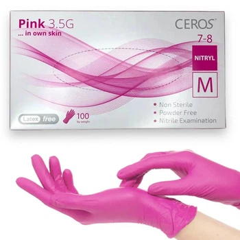 Перчатки нитриловые CEROS Pink 3.5G, размер М, 100шт/уп