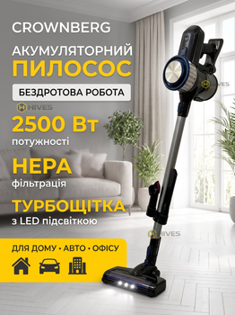 Пилосос вертикальний Crownberg акумуляторний бездротовий ручний пилосос для дому авто та меблів
