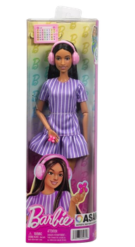 Лялька Mattel Barbie Autistic Self Advocacy Network в фіолетовій смугастій сукні з каштановим волоссям і темною шкірою (JJN58) (194735340316)