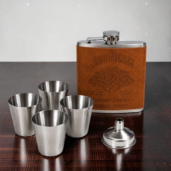 Подарочный набор фляга Jim Beam QK-2-1 Brown 7 oz/210 мл с рюмками