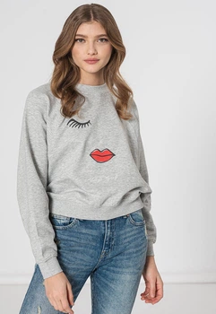 Толстовка ONLJENNIFER LIFE L/S O-NECK BOX SWT 15250226-Light Grey Melange-Print:FACE ONLY L Сірий 15250226-LIGHT GREY MELAN L