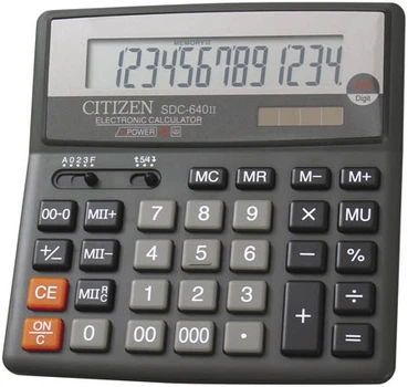 Калькулятор Citizen SDC-640II; настольный, 14-разрядный, литиевая + солнечная батарея (двойное), 156 x 156 x 31.3 мм