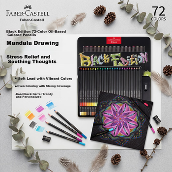 Набор из 72 цветных масляных карандашей Faber-Castell в металлической коробке с точилкой и ластиком.