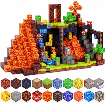 Магнітний конструктор Minecraft Обсидіанова Печера та Лавовий Світ 128 деталей