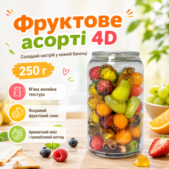 Фруктове асорті желейних цукерок 4D, 250 г