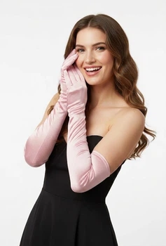 Рукавички жіночі вечірні довгі атласні вище ліктя Honey Fashion Accessories One Size рожевий (7-29)
